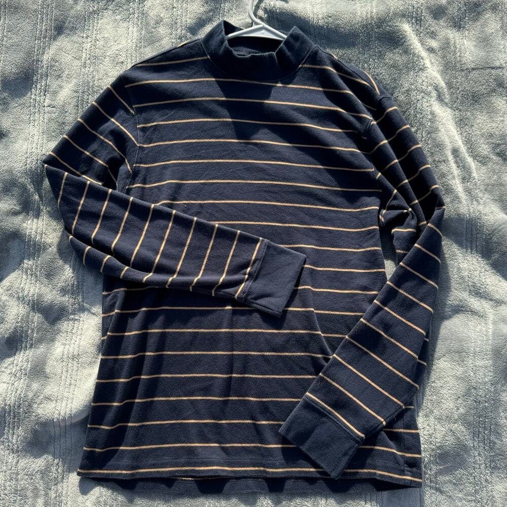 Vintage 90s Roundtree & York Navy Gold Long Sleeve Striped Mock Neck Shirt Men's - Picture 4 of 9